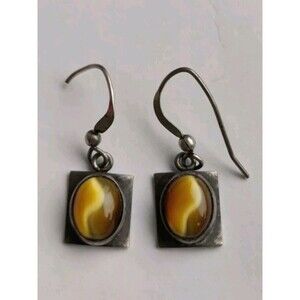 Vintage Sterling Silver 925 EARRINGS Yellow Stone 5g